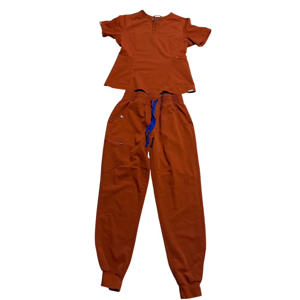 FIGS Dark Auburn Atlantic Fall Scrub Set Bristol Slim Henley Top Zamora Jogger S